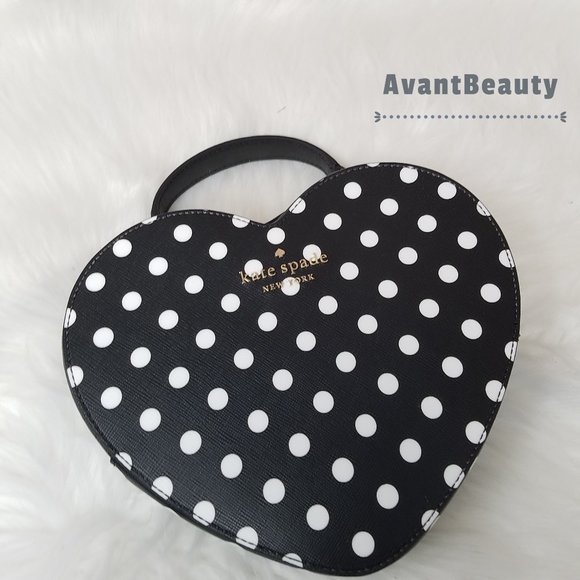 NWT Kate Spade New York Love Shack Heart Crossbody in Polka Dot Black & White - Picture 1 of 9